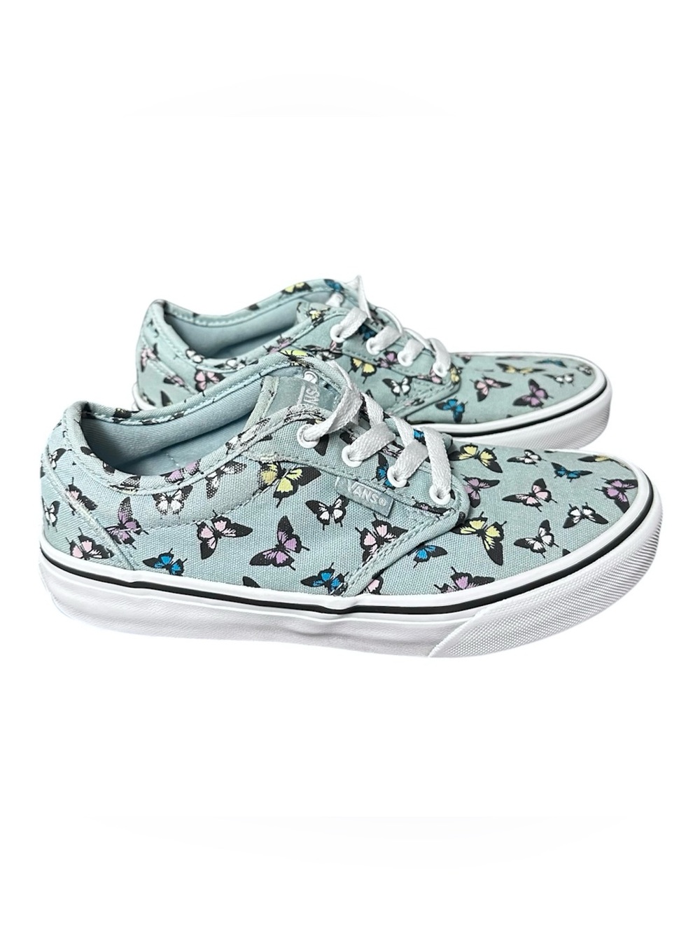 Vans Girls Size 3 Atwood Butterflies shoelace light blue sneakers EUC